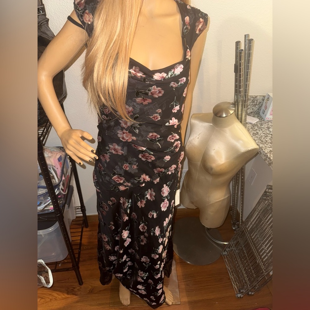 NWT For Love & Lemons Aigrette Floral Velvet Burnout Maxi Dress Size Large - Picture 2 of 14
